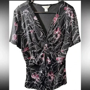 Christopher & Banks Top Sz XL Blouse Black Purple Short Sleeve Ladies GUC